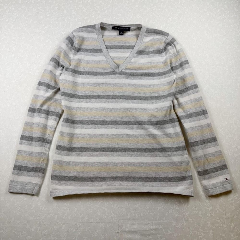 Tommy Hilfiger Striped 100% Cotton Knit Long Sleeve — Size S